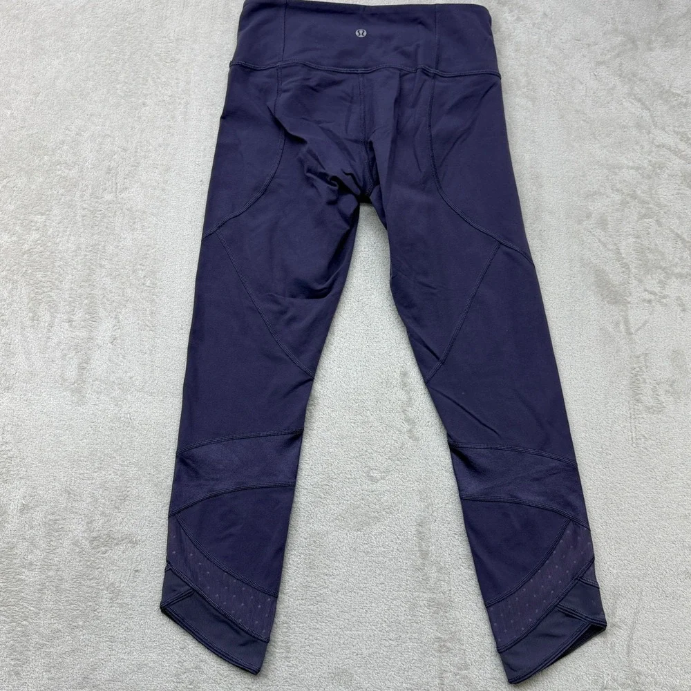 Lululemon Wunder Under Cropped Leggings Women 4 Purple Mesh Hi Rise Yoga Pilates